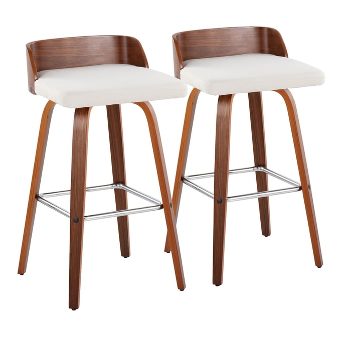 2 LumiSource Maya Cream 30 Inch Swivel Barstools with Chrome Square Footrest LUMI-B30-MAYAFB-GRTZS2-WLWLCR2