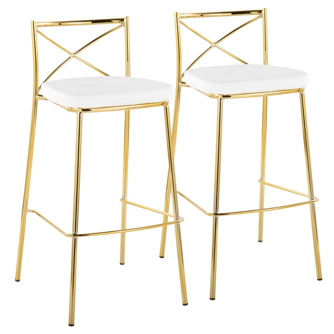 2 LumiSource Charlotte Gold White 30 Inch Barstools LUMI-B30-MODCHRLT-AUW2