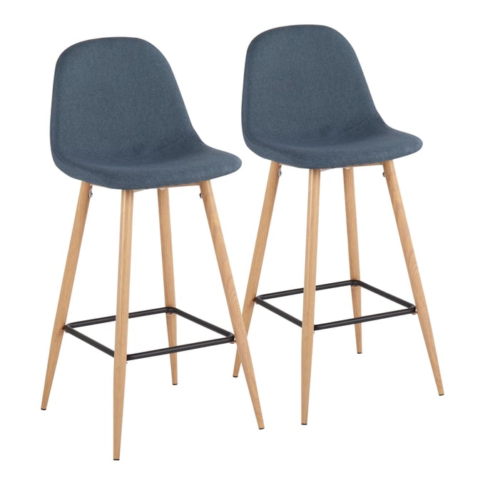 2 LumiSource Pebble Natural Blue Barstools LUMI-B30-PEB-NABU2