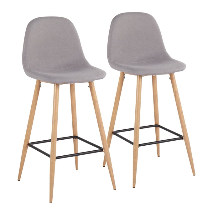 2 LumiSource Pebble Natural Light Grey Barstools LUMI-B30-PEB-NALGY2