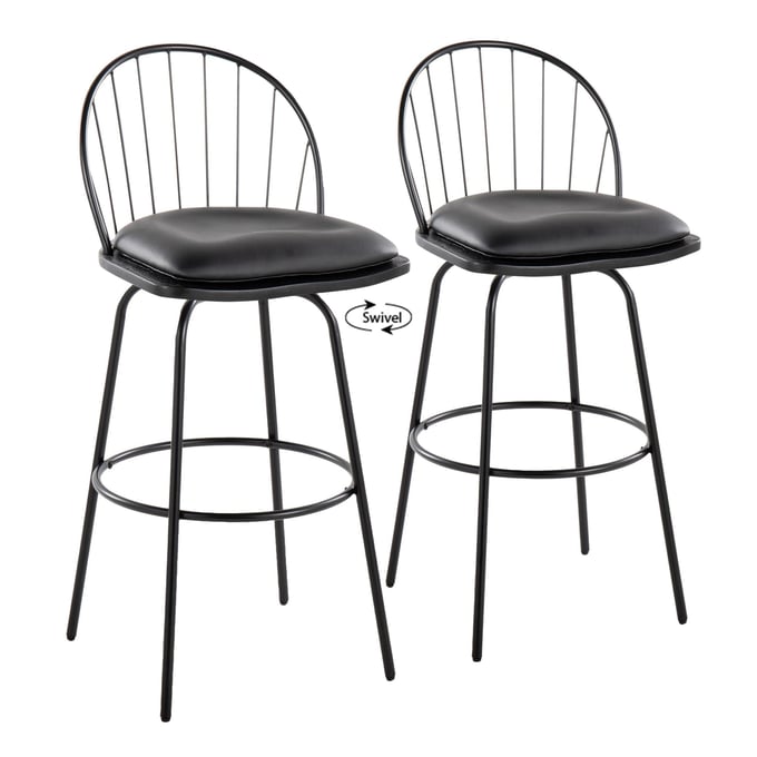 2 LumiSource Riley Claire Black 30 Inch Swivel Inch Barstools LUMI-B30-RILEYPU-CLARQ2BKBKBK2