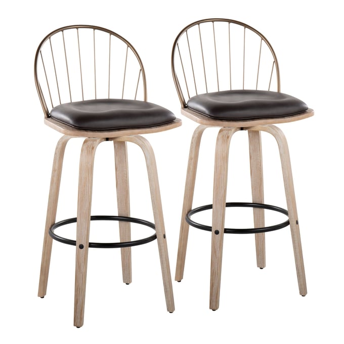 2 LumiSource Riley Whitewashed Brown 30 Inch Swivel Barstools LUMI-B30-RILEYPU-GRTZQ2ANCUWW2