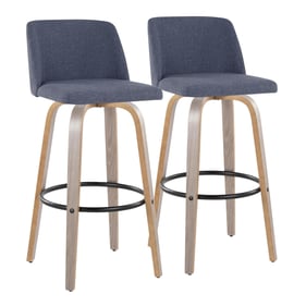 2 LumiSource Toriano Light Grey Blue Fabric 30 Inch Swivel Bar Stools with ...