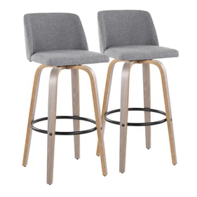 2 LumiSource Toriano Light Grey Fabric 30 Inch Swivel Bar Stools with Black...