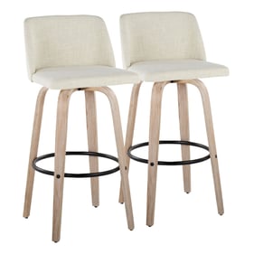 2 LumiSource Toriano Whitewashed Cream Fabric 30 Inch Bar Stools with Black...