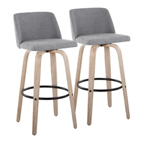 2 LumiSource Toriano Whitewashed Grey Fabric 30 Inch Bar Stools with Black ...