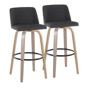 2 LumiSource Toriano Light Grey Charcoal Fabric 30 Inch Swivel Bar Stools w...