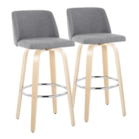 2 LumiSource Toriano Natural Grey Fabric 30 Inch Swivel Bar Stools with Chr...