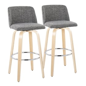 2 LumiSource Toriano Natural Grey Noise Fabric 30 Inch Swivel Bar Stools wi...