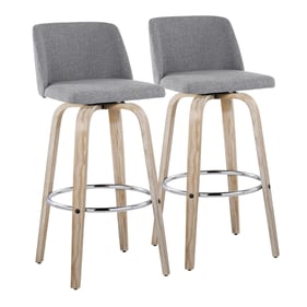 2 LumiSource Toriano Whitewashed Grey Fabric 30 Inch Swivel Bar Stools with...