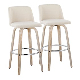 2 LumiSource Toriano Cream 30 Inch Swivel Barstools with Chrome Round Footr...