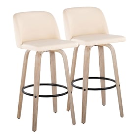 2 LumiSource Toriano Whitewashed Cream 30 Inch Swivel Bar Stools with Black...