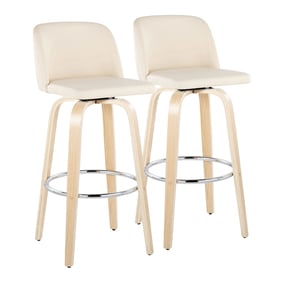 2 LumiSource Toriano Natural Cream PU 30 Inch Swivel Barstools With Chrome ...