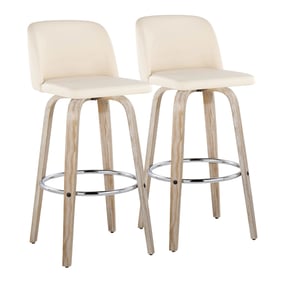 2 LumiSource Toriano Whitewashed Cream PU 30 Inch Swivel Bar Stools With Ch...