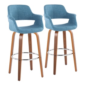 2 LumiSource Vintage Flair Walnut Blue Fabric 30 Inch Swivel Barstools with...