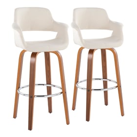 2 LumiSource Vintage Flair Walnut Cream Fabric 30 Inch Swivel Barstools wit...