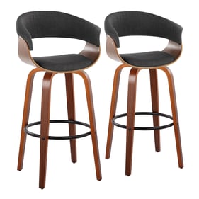 2 LumiSource Vintage Mod Walnut Charcoal Fabric 30 Inch Swivel Barstools wi...