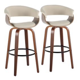 2 LumiSource Vintage Mod Walnut Cream Fabric 30 Inch Swivel Barstools with ...