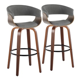 2 LumiSource Vintage Mod Walnut Light Grey Fabric 30 Inch Swivel Barstools ...