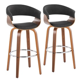 2 LumiSource Vintage Mod Walnut Charcoal Fabric 30 Inch Swivel Barstools wi...