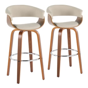 2 LumiSource Vintage Mod Walnut Cream Fabric 30 Inch Swivel Barstools with ...