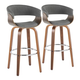 2 LumiSource Vintage Mod Walnut Light Grey Fabric 30 Inch Swivel Barstools ...