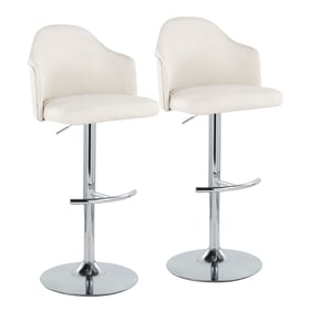 2 LumiSource Ahoy Chrome Cream Swivel Adjustable Barstools