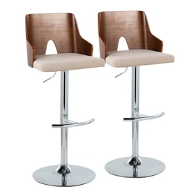 2 LumiSource Ariana Chrome Beige Swivel Adjustable Barstools