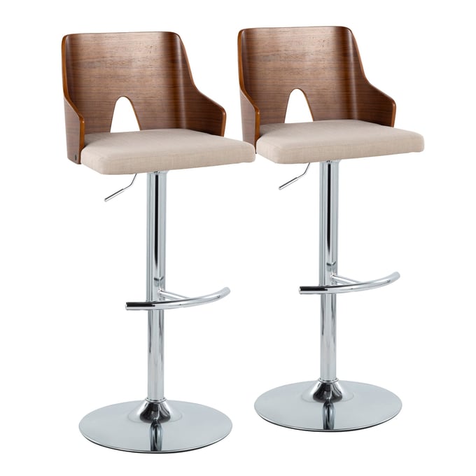 2 LumiSource Ariana Chrome Beige Swivel Adjustable Barstools LUMI-BS-ARIA-RNT2-CHRWLBG2