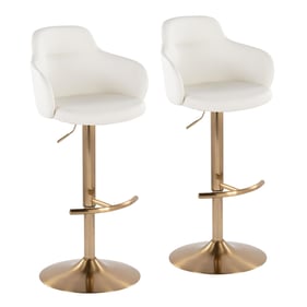 2 LumiSource Boyne Gold White Swivel Adjustable Barstools with Rounded T Fo...