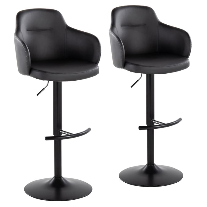 2 LumiSource Boyne Black Swivel Adjustable Barstools with Rounded T Footrest LUMI-BS-BOYNEPU-RT2-BKBK2