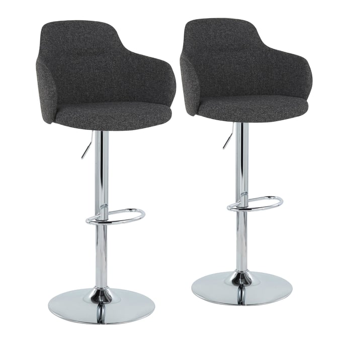 2 LumiSource Boyne Dark Grey Swivel Adjustable Barstools LUMI-BS-BOYNEFB-OV2-CHRDGY2