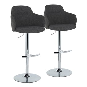 2 LumiSource Boyne Chrome Dark Grey Swivel Adjustable Barstools with Rounde...