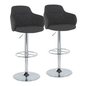 2 LumiSource Boyne Chrome Dark Grey Swivel Adjustable Barstools with Round ...