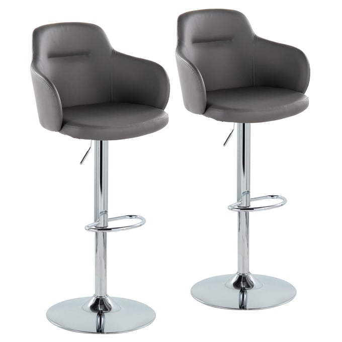 2 LumiSource Boyne Grey Swivel Adjustable Barstools LUMI-BS-BOYNEPU-OV2-CHRGY2