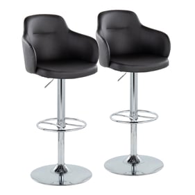 2 LumiSource Boyne Chrome Black Swivel Adjustable Barstools with Round Whee...