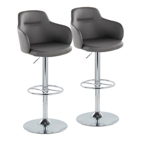 2 LumiSource Boyne Chrome Grey Swivel Adjustable Barstools with Round Wheel...