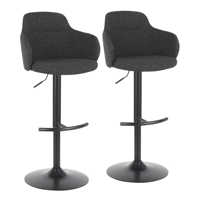 2 LumiSource Boyne Black Dark Grey Swivel Adjustable Barstools LUMI-BS-BOYNEUP2-SWVRT-BKDY2