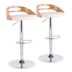 2 LumiSource Cassis Zebra Wood Cream Swivel Adjustable Barstools