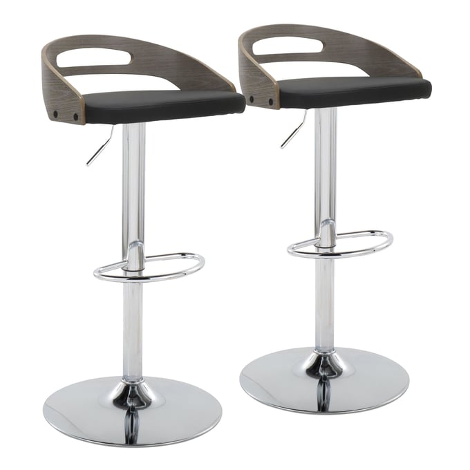 2 LumiSource Cassis Light Grey Black Swivel Adjustable Barstools LUMI-BS-CASSISPU-OV2-CHRLGYBK2