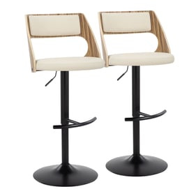 2 LumiSource Cecina Cream Swivel Adjustable Barstools with Rounded T Footre...