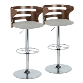 2 LumiSource Cosi Chrome Grey Fabric Swivel Adjustable Barstools