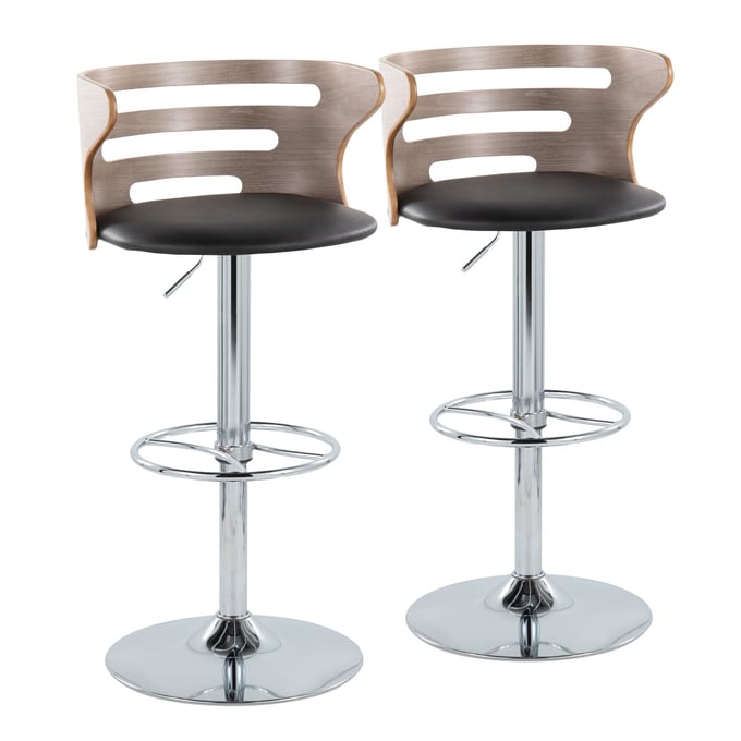 2 LumiSource Cosi Light Grey Black Swivel Adjustable Barstools LUMI-BS-COSIPU-WH2-CHRLGYBK2