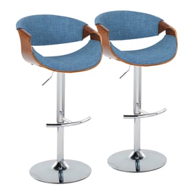 2 LumiSource Curvo Blue Fabric Swivel Adjustable Barstools