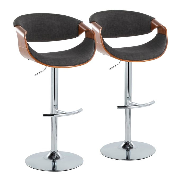 2 LumiSource Curvo Charcoal Fabric Swivel Adjustable Barstools LUMI-BS-CURVO-RT2-CHRWLCHAR2