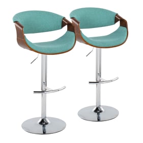 2 LumiSource Curvo Teal Fabric Swivel Adjustable Barstools