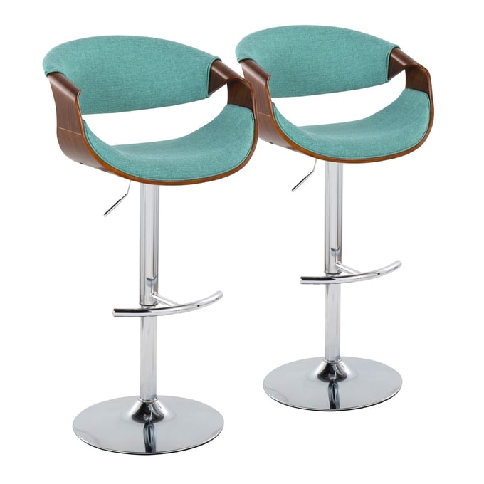 2 LumiSource Curvo Teal Fabric Swivel Adjustable Barstools LUMI-BS-CURVO-RT2-CHRWLTL2