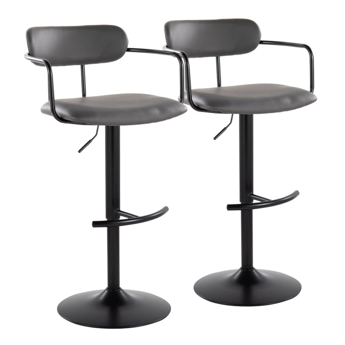 2 LumiSource Demi Grey Swivel Adjustable Height Barstools LUMI-BS-DEMIPU-RT2-BKBKGY2