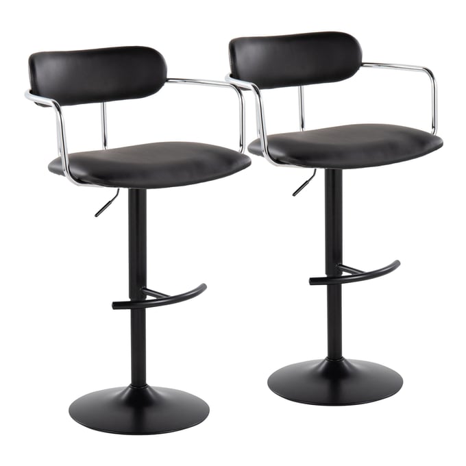 2 LumiSource Demi Black Swivel Adjustable Height Barstools LUMI-BS-DEMIPU-RT2-BKCHRBK2