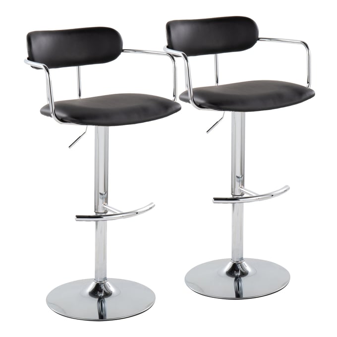 2 LumiSource Demi Chrome Black Swivel Adjustable Height Barstools LUMI-BS-DEMIPU-RT2-CHRCHRBK2